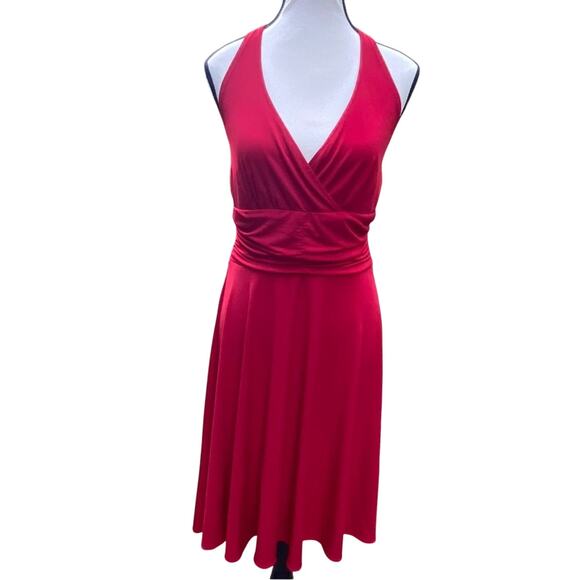 Ronni Nicole by Ouida Women's Ruched Waist Halter Dress Medium Cherry Red Retro - Picture 1 of 5